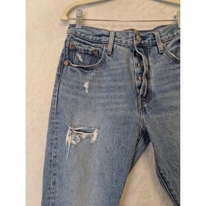 Levis 501 Original Fit Distressed Jeans Light Wash Blue W28 L28 Button Fly 29502